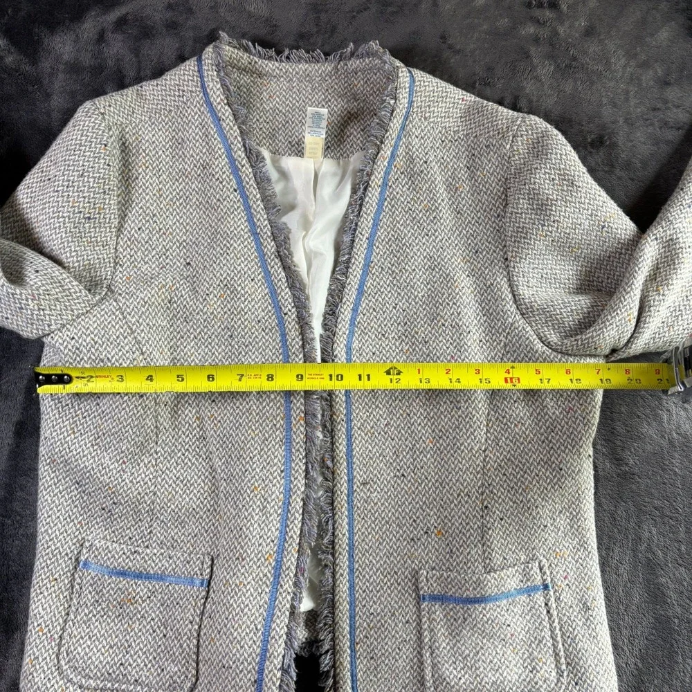 Old Navy Womens XL‎ Gray Blue Wool Blend Tweed Fringe Herringbone Jacket H2-2004